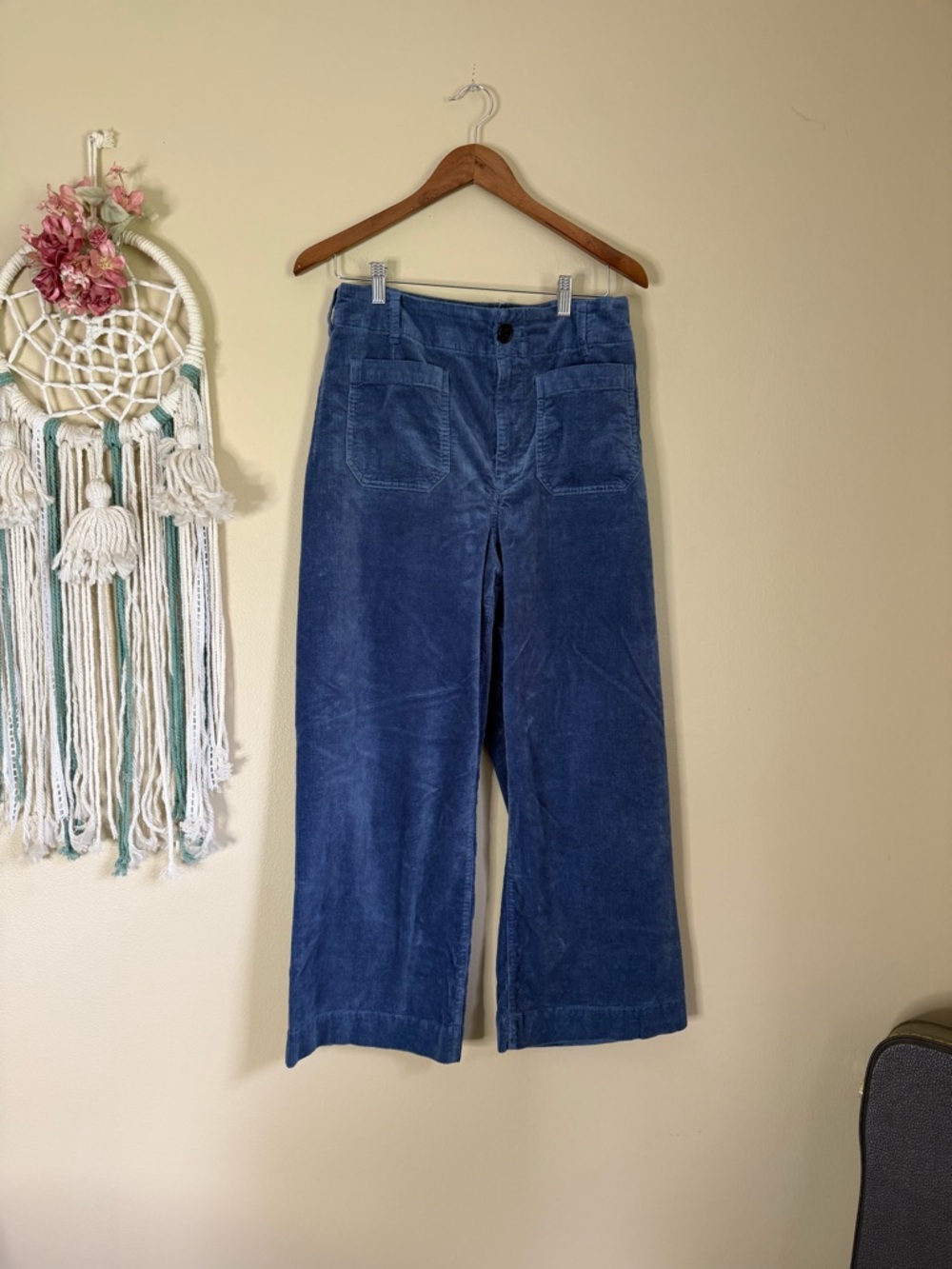 Anthropologie Maeve The Colette Scallop Pocket Corduroy Crop Wide Leg Pants Blue